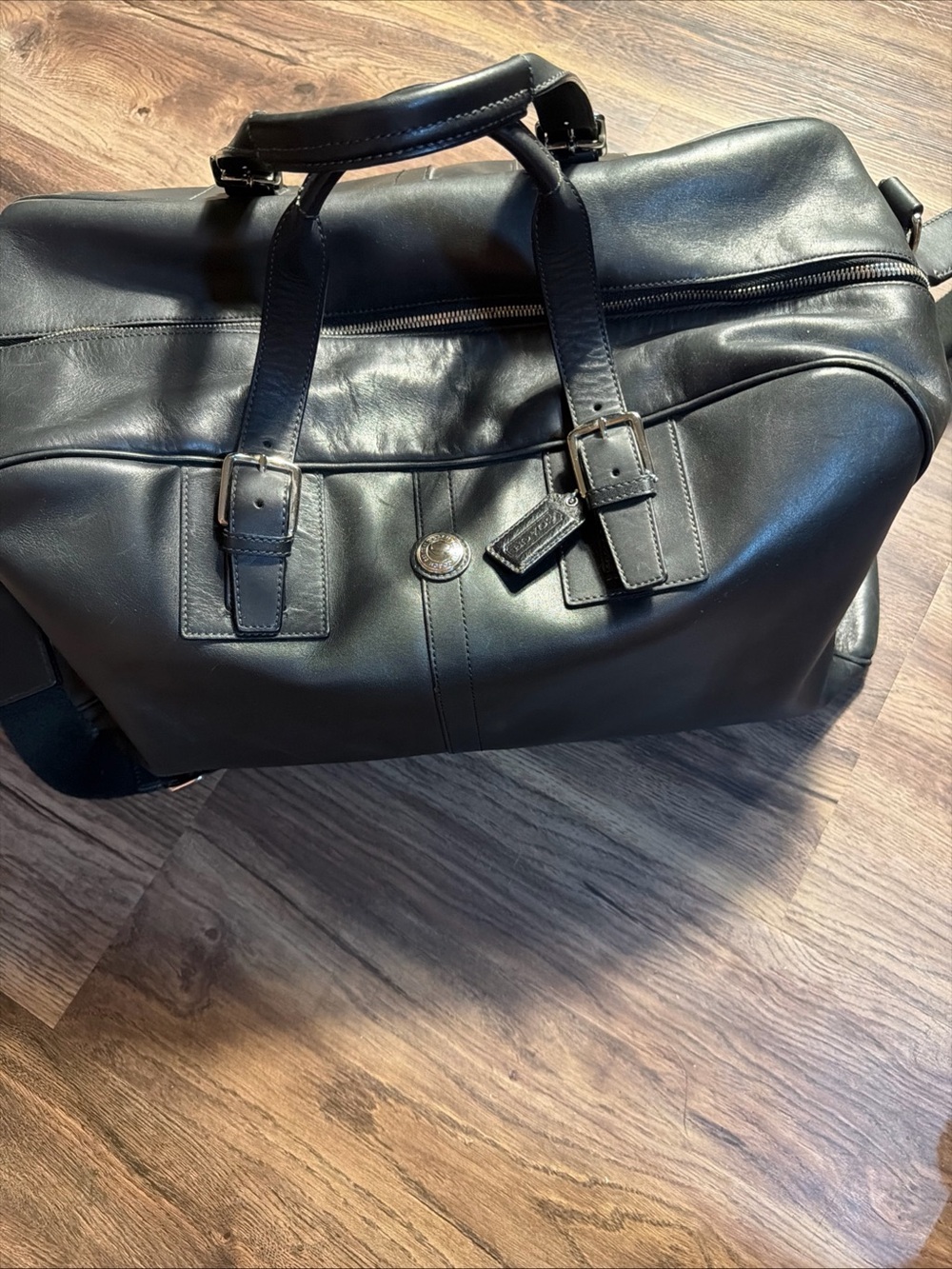 Vng Coach Black Leather Duffle Bag Weekender Luggage F77124 With Shoulder Strap